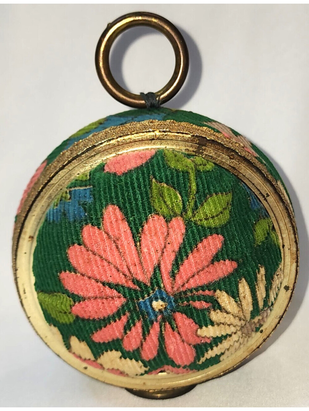 Vintage Floral Velvet Pincushion With Gold Trim & Flowers